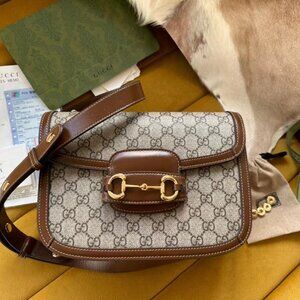 Gucci Horsebit 1955 GG Shoulder Bag Small Beige/Brown